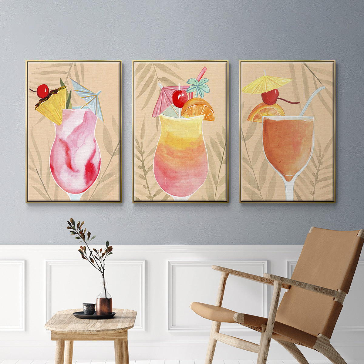 Tropical Cocktail I - Framed Premium Gallery Wrapped Canvas L Frame 3 Piece Set - Ready to Hang