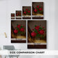 Size comparison chart for canvas art prints, showing multiple size options.