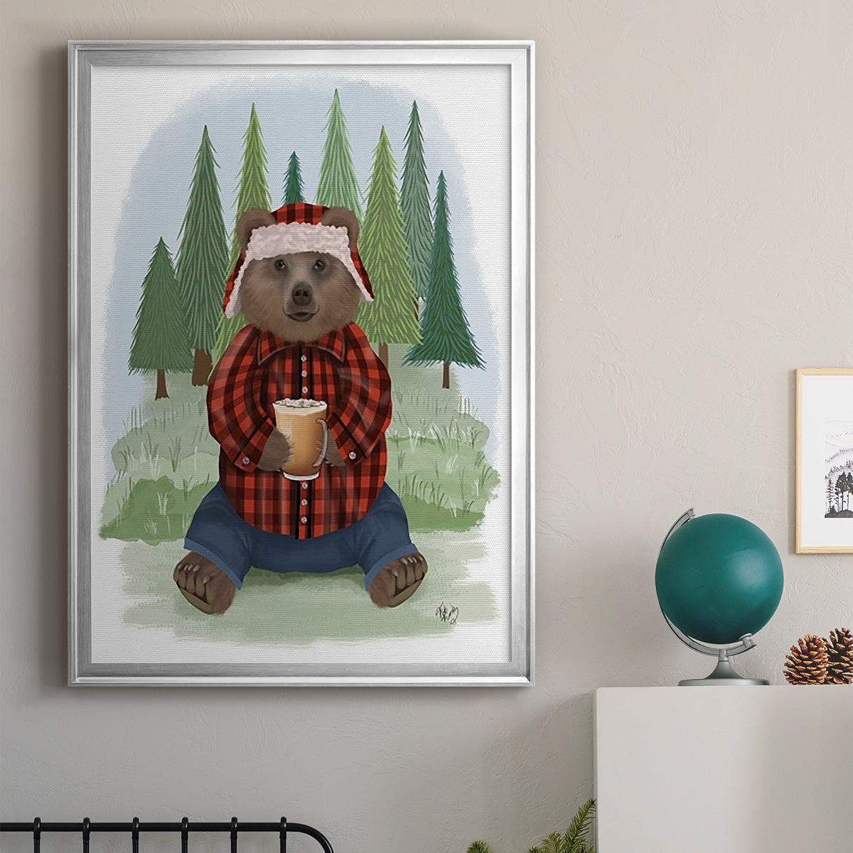 Lumberjack Bear Latte - Modern Framed Canvas Print