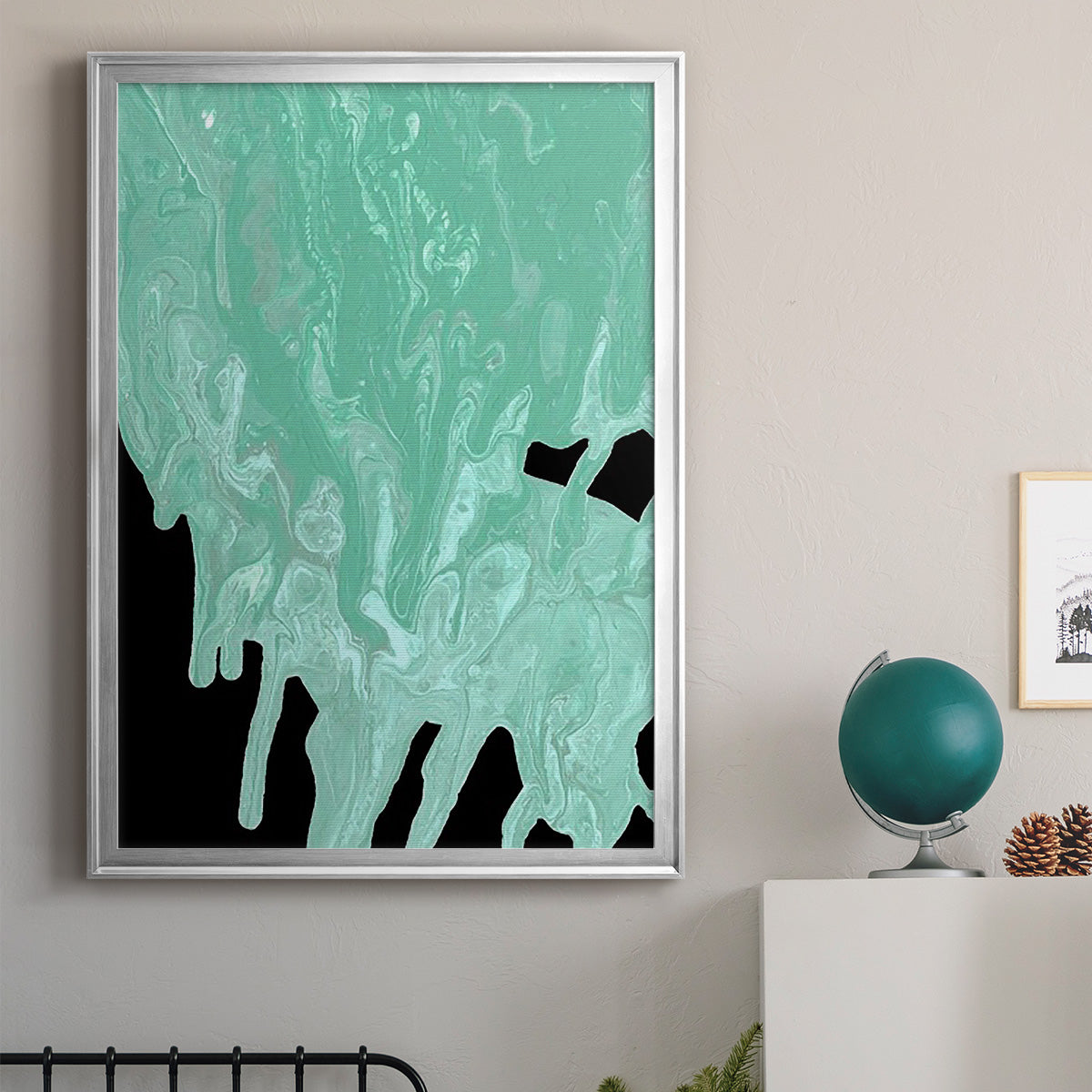 Teal Cascade I - Modern Framed Canvas Print