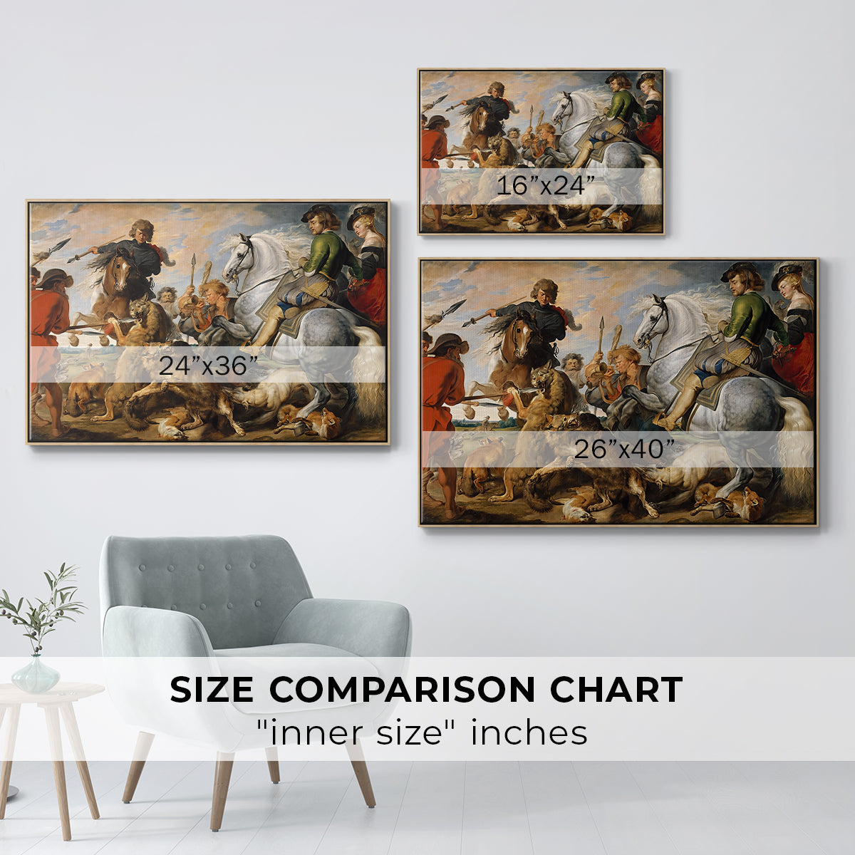 The Wolf and Fox Hunt, c. 1616 - Floater Framed Canvas Print