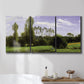 Three-panel canvas wall art featuring open landscape near le havre, displayed in a bathroom above a bathtub.