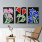 Pop Flowers IV - Framed Premium Gallery Wrapped Canvas L Frame 3 Piece Set - Ready to Hang