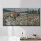 Three-panel canvas wall art featuring western wildlife grazing in open field, displayed in a bathroom above a bathtub.