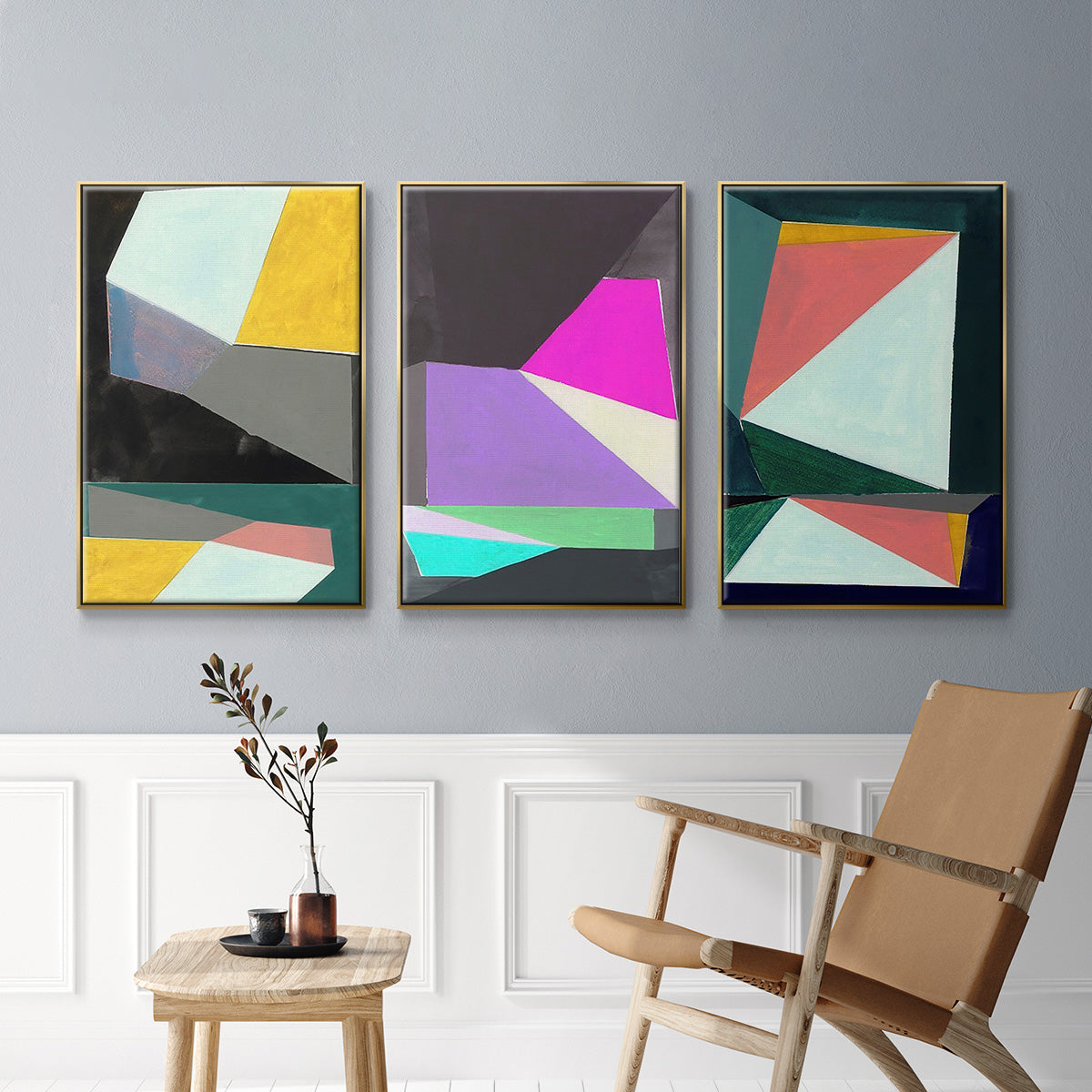 Chop I - Framed Premium Gallery Wrapped Canvas L Frame 3 Piece Set - Ready to Hang