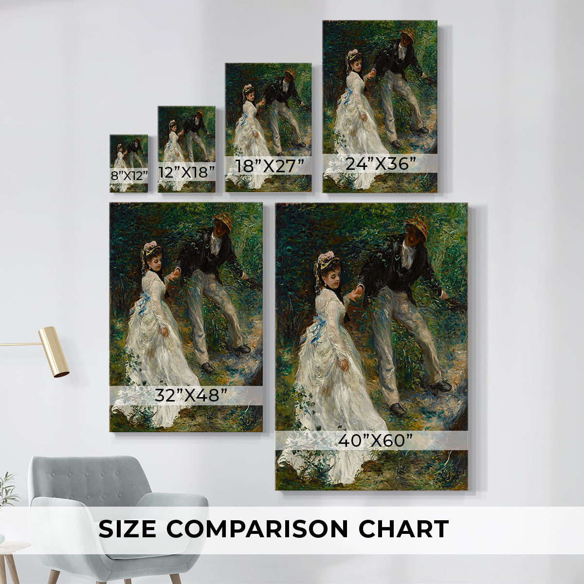 Size comparison chart for canvas art prints, showing multiple size options.