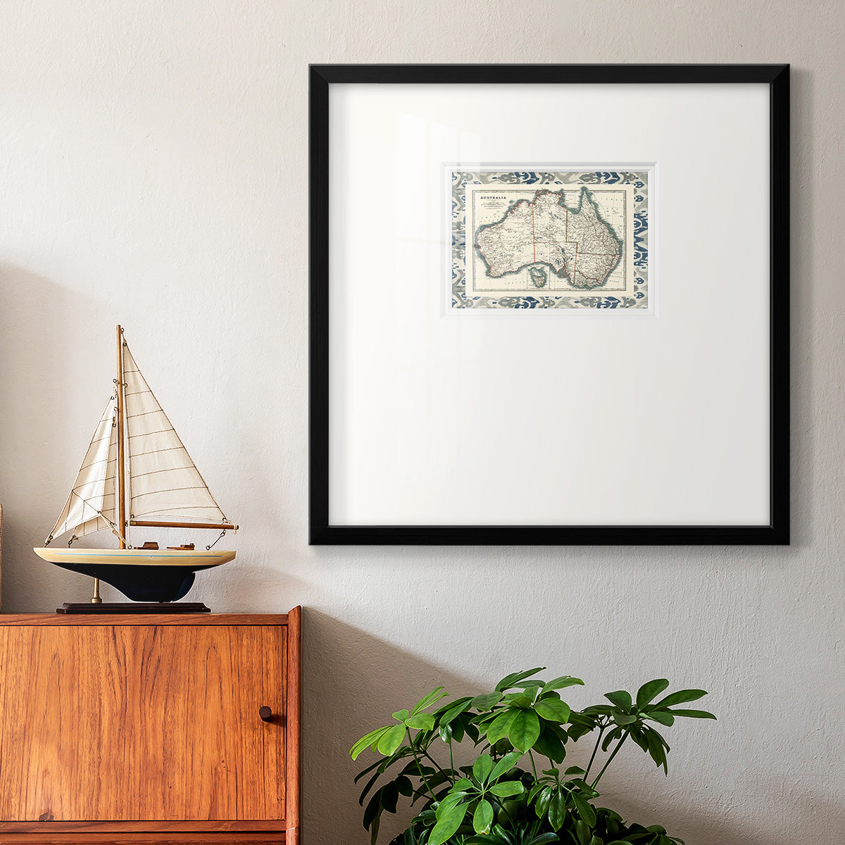 Bordered Map of Australia Premium Framed Print Double Matboard