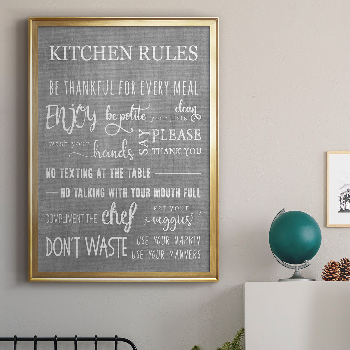Neutral Kitchen Rules - Modern Framed Canvas Print