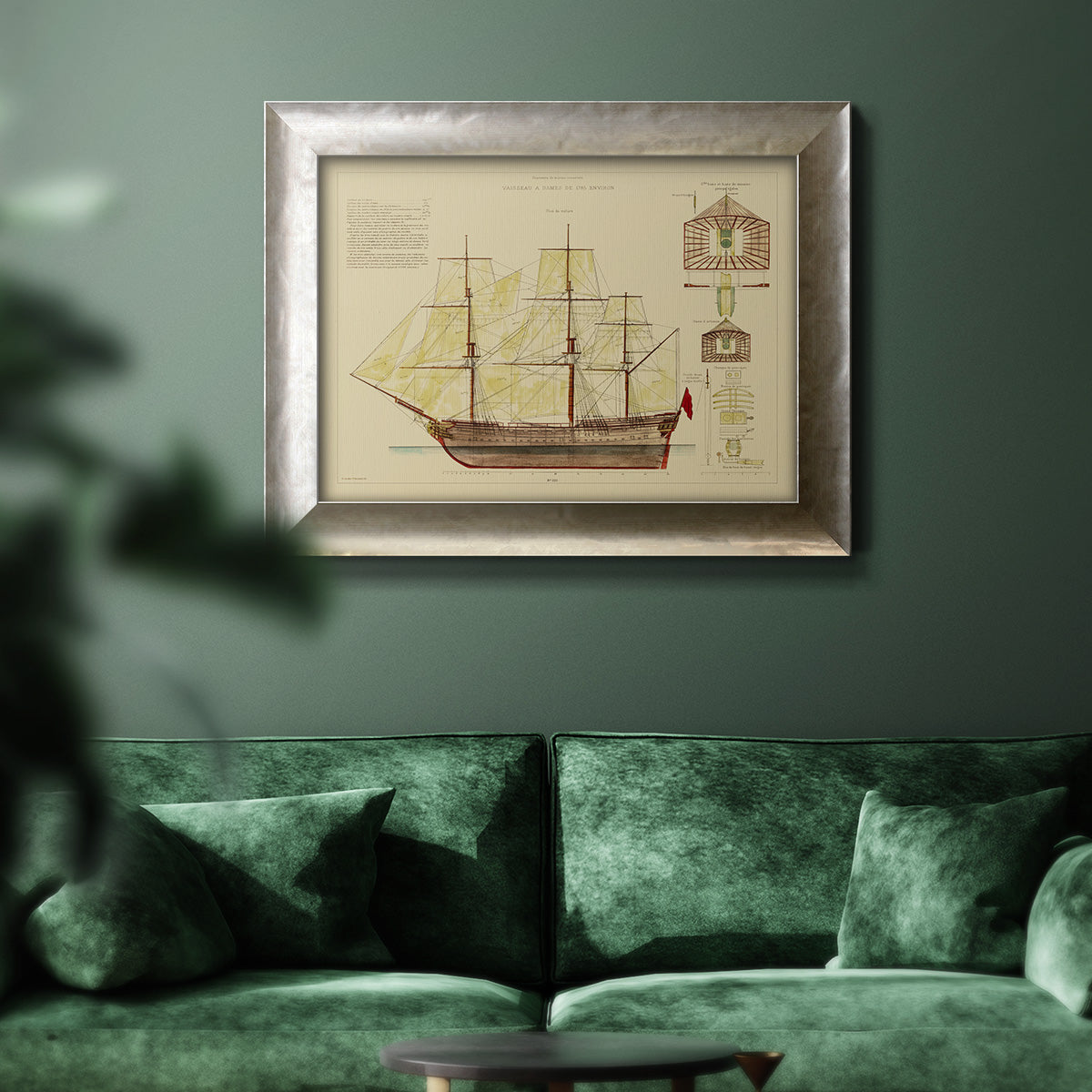 Antique Ship Plan VIII Premium Framed Canvas- Ready to Hang