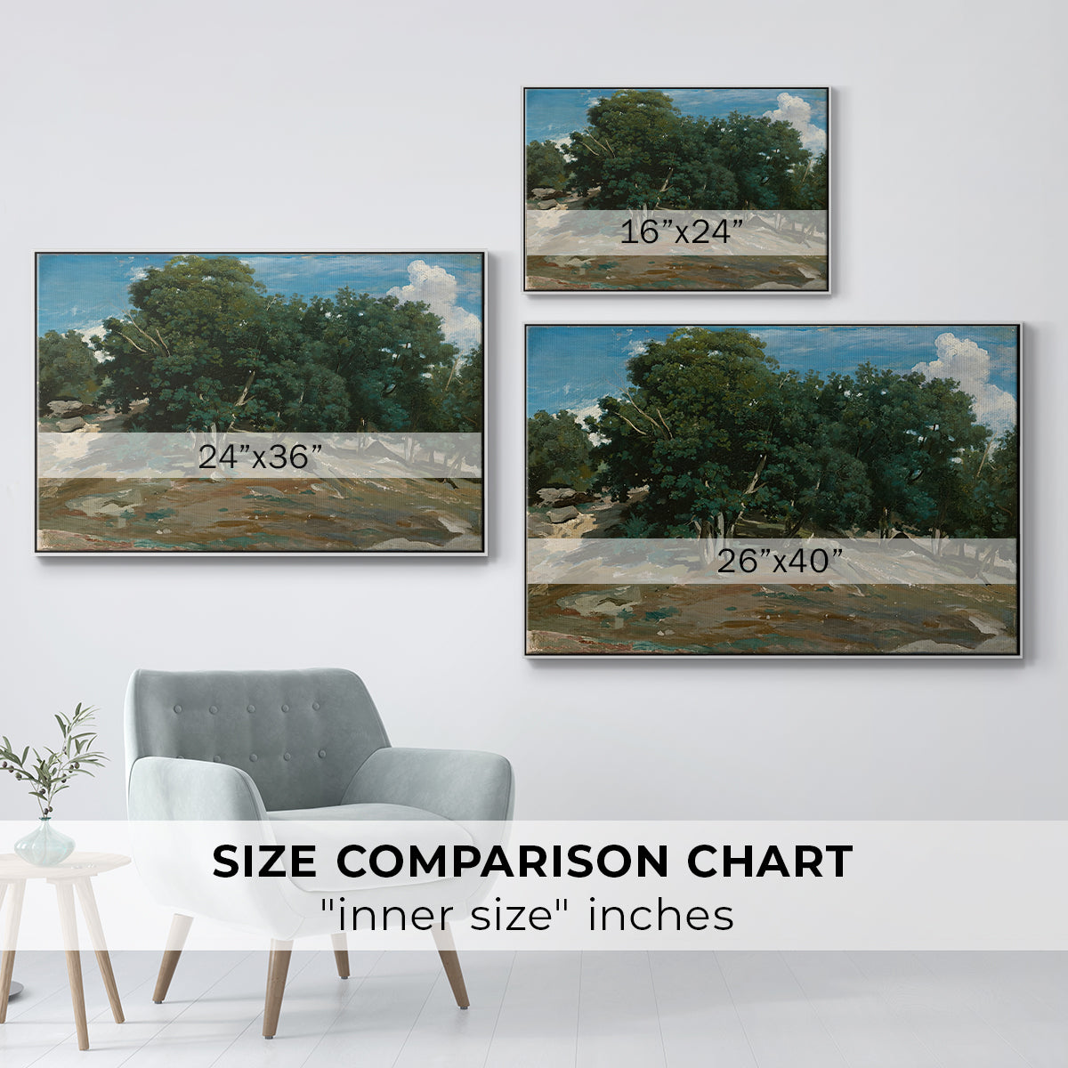 Fontainebleau: Oak Trees at Bas-Bréau, c. 1830-1835 - Floater Framed Canvas Print