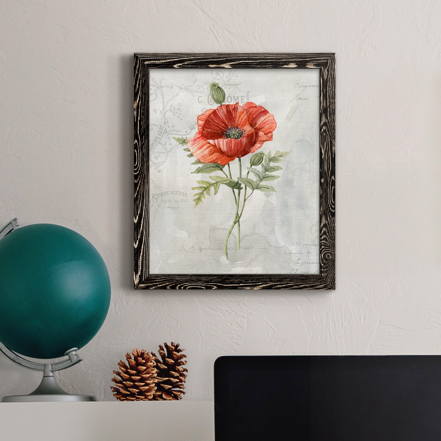 Linen Poppy - Premium Canvas Framed in Barnwood - Ready to Hang