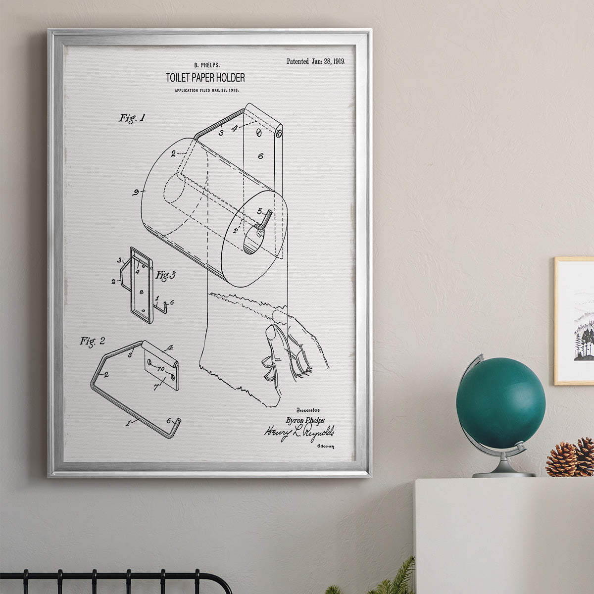 Toilet Paper Patent II - Modern Framed Canvas Print