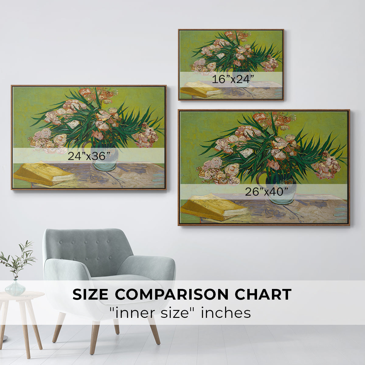 Vase with Oleanders and Books, 1888 - Floater Framed Canvas Print