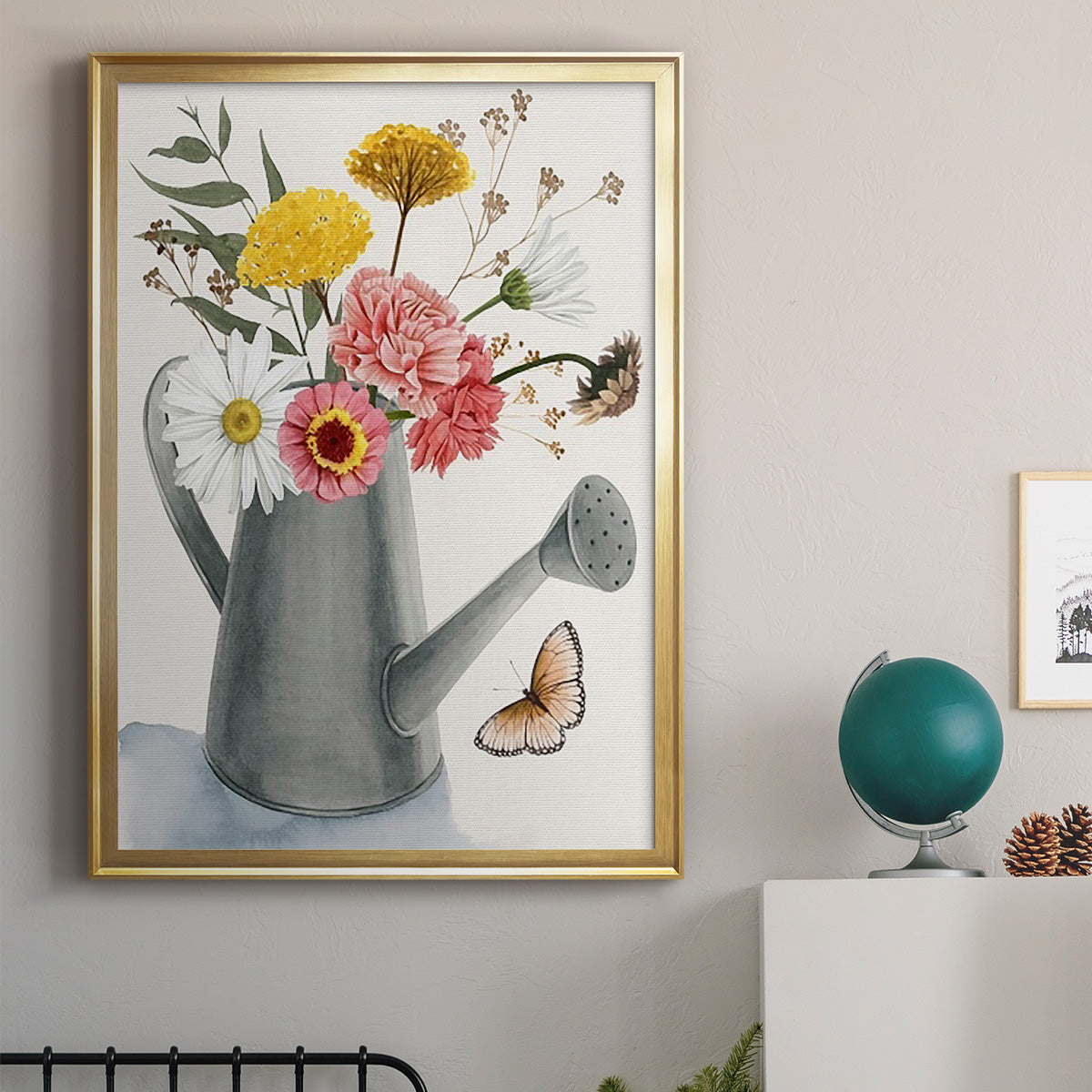 Watering Can Bouquet II - Modern Framed Canvas Print