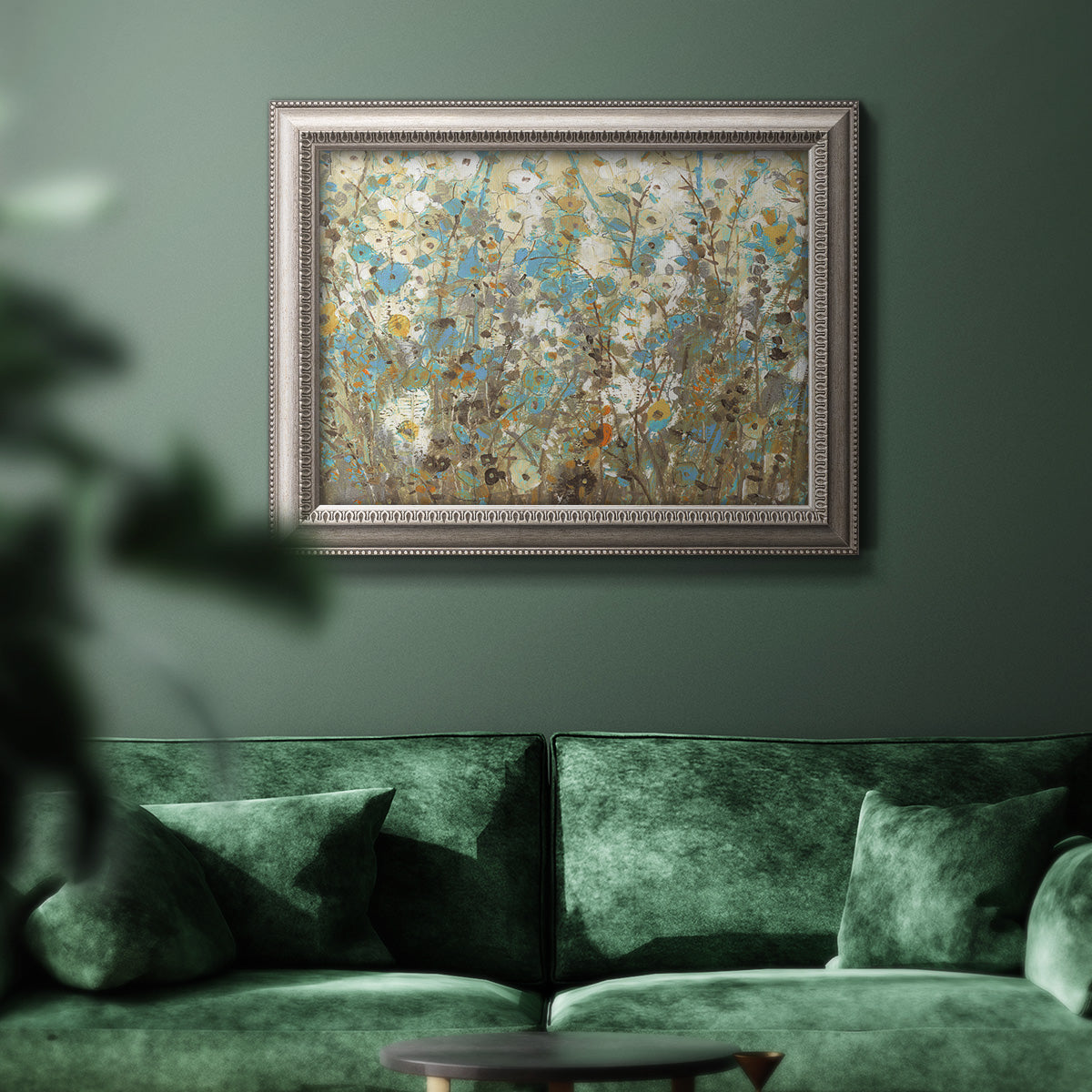 Foliage on Navy I Premium Framed Canvas- Ready to Hang