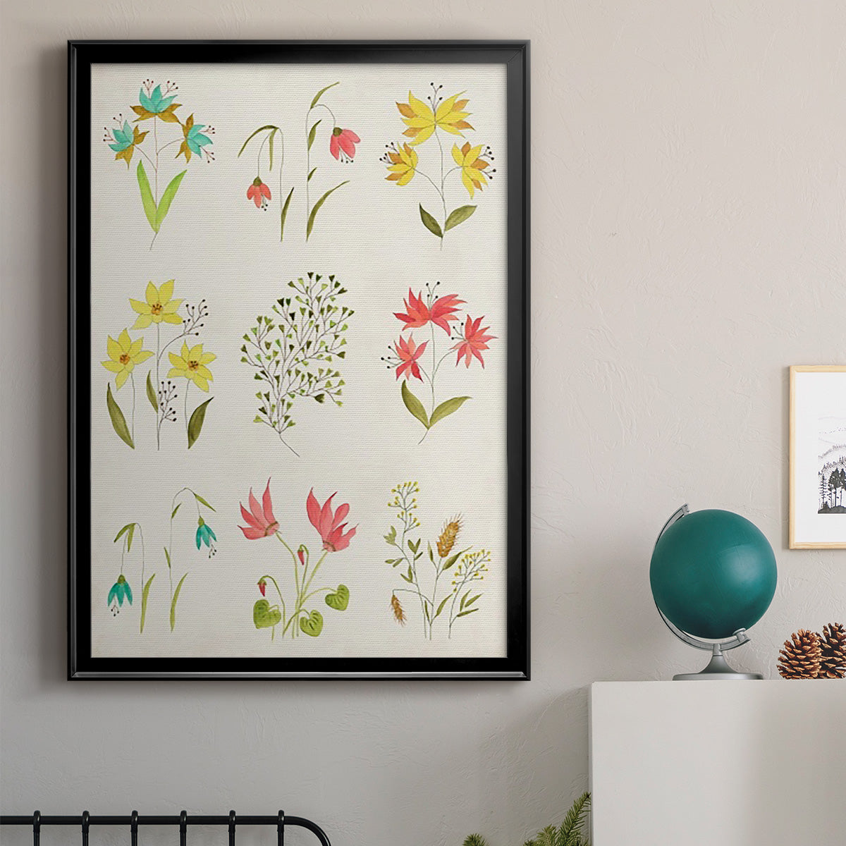 Floral Gatherings Grid - Modern Framed Canvas Print