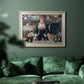 Iconic impressionist café bar scene by Édouard Manet in an ornate champagne frame displayed in a dark-toned interior setting.