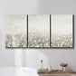 Three-panel canvas wall art featuring dark textured abstract mist, displayed in a bathroom above a bathtub.