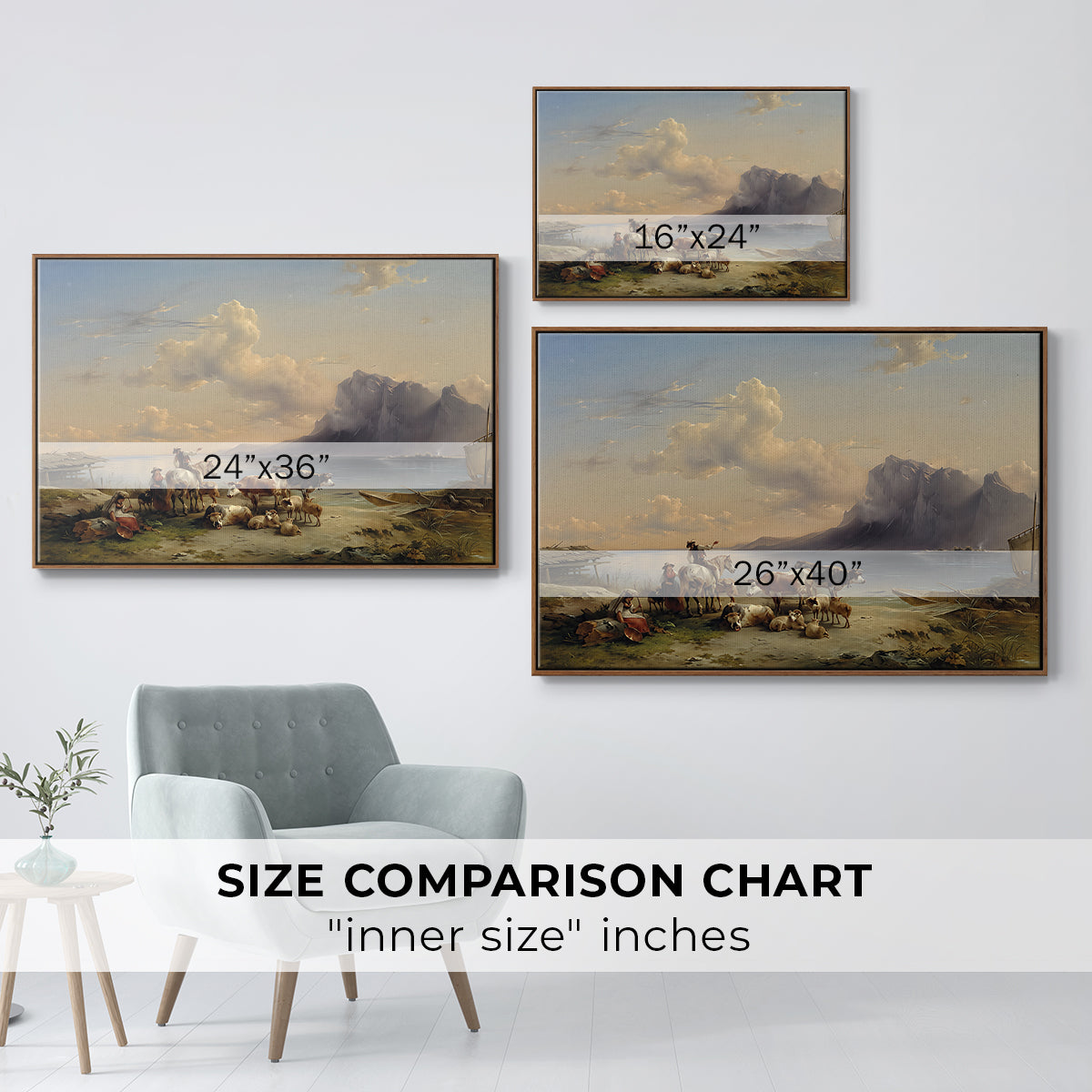 Shepherds and Cattle on Lake Attersee, 1852 - Floater Framed Canvas Print