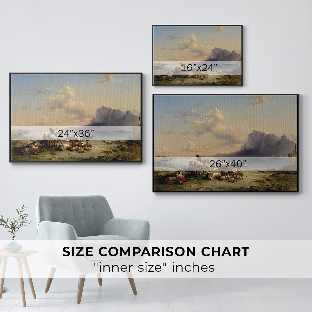 Shepherds and Cattle on Lake Attersee, 1852 - Floater Framed Canvas Print