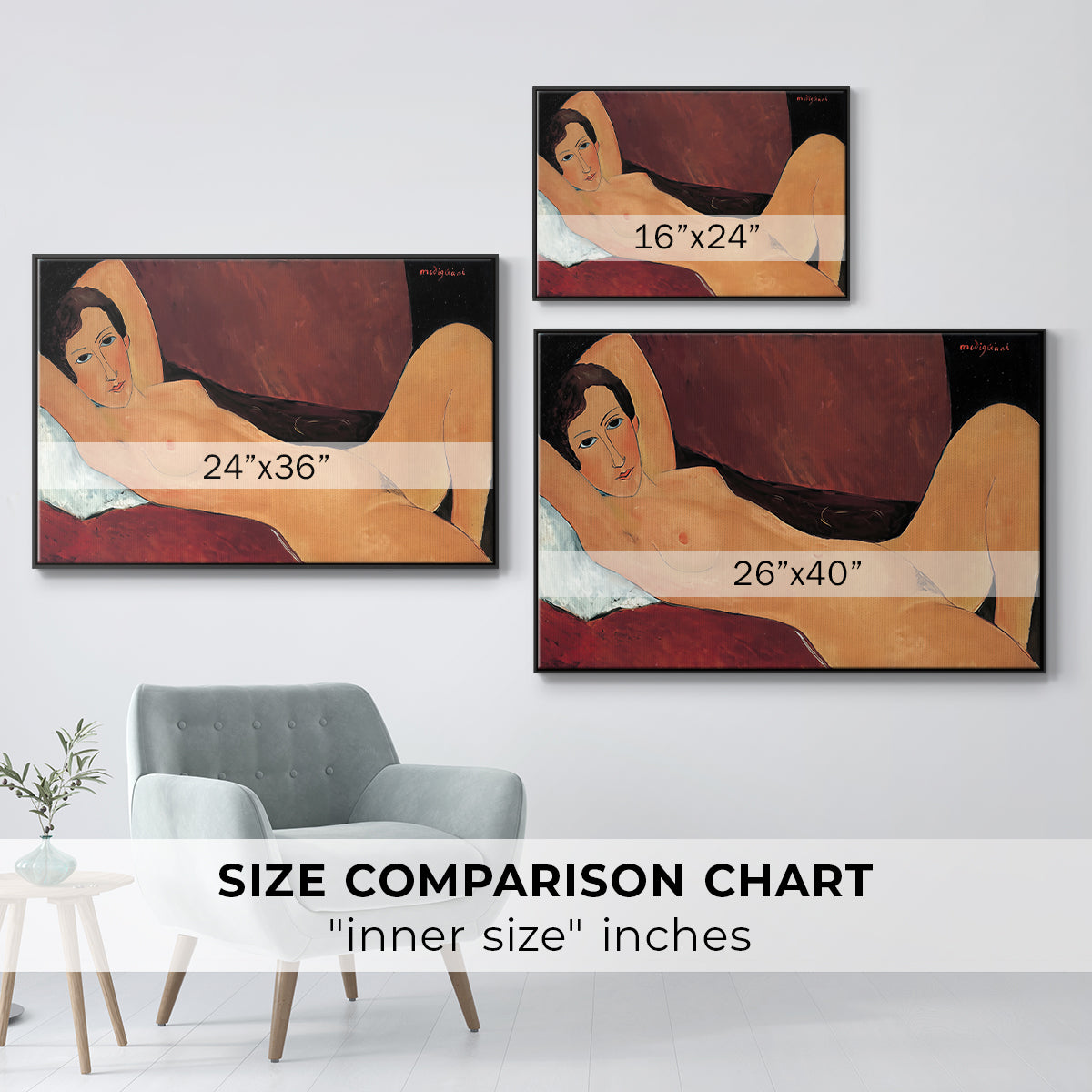 Reclining Nude (Nu couché), 1917 - Floater Framed Canvas Print