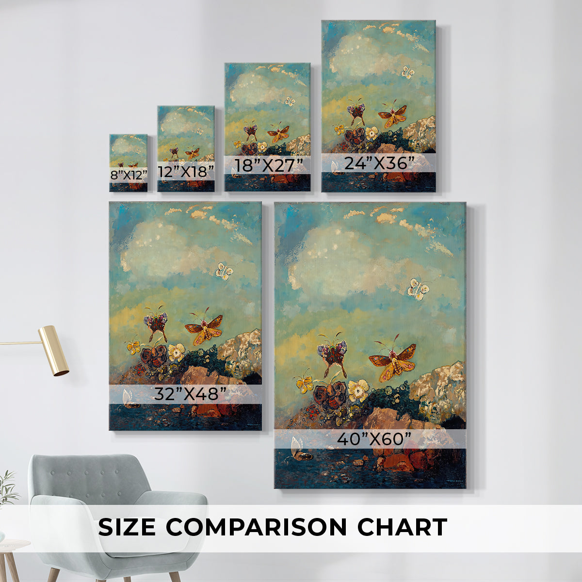 Size comparison chart for canvas art prints, showing multiple size options.