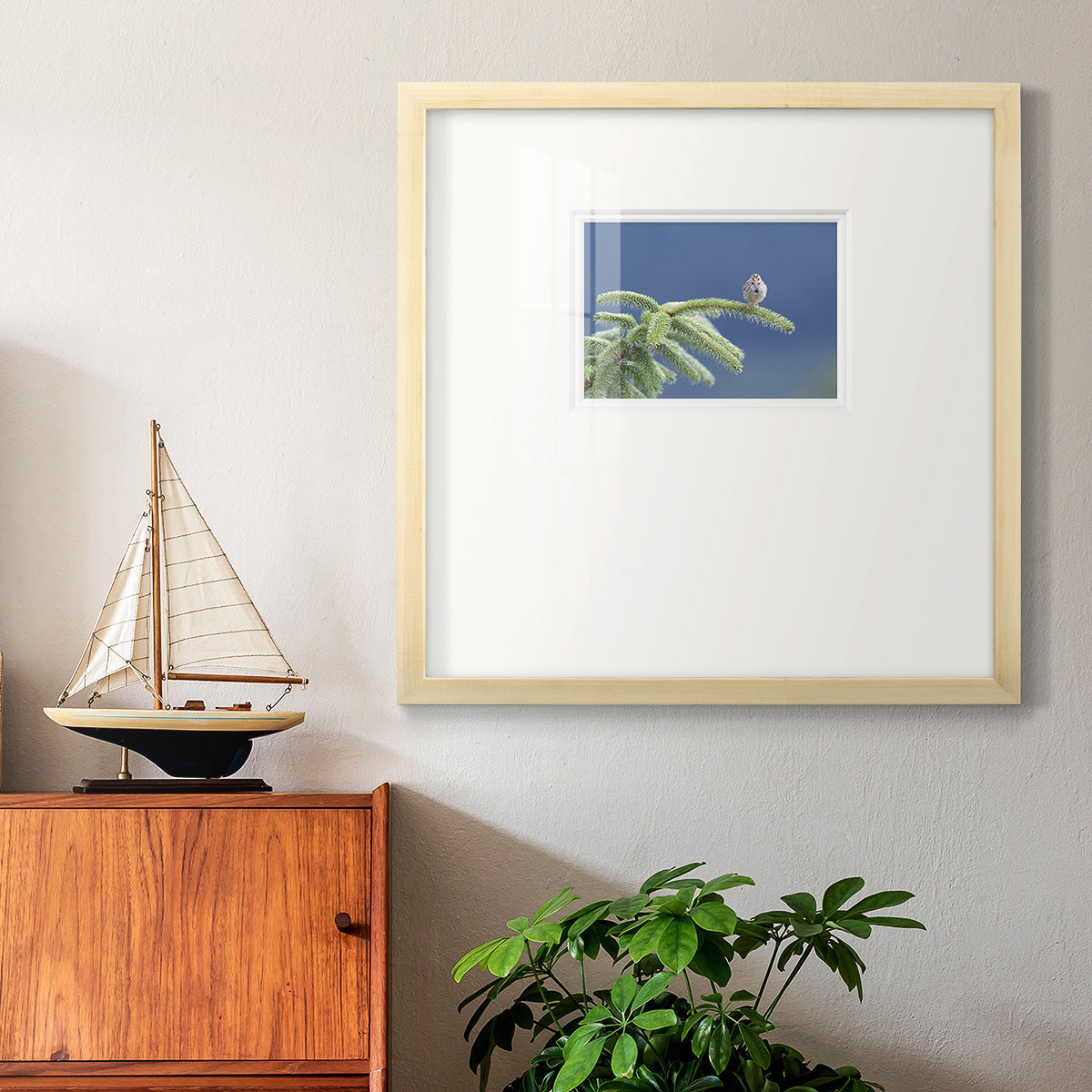 Evergreen Perch- Premium Framed Print Double Matboard