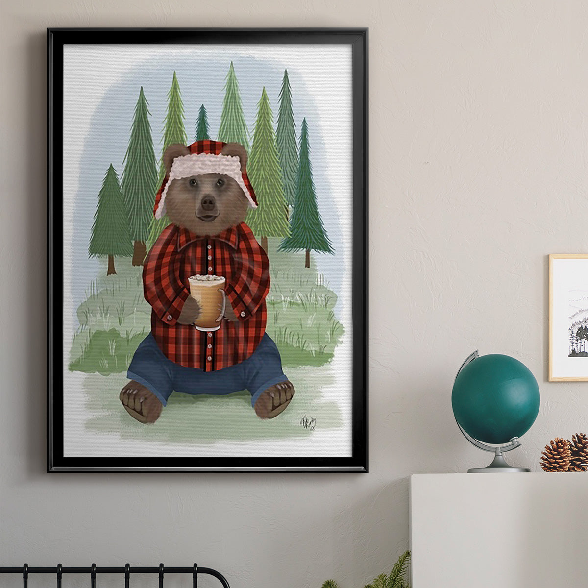 Lumberjack Bear Latte - Modern Framed Canvas Print
