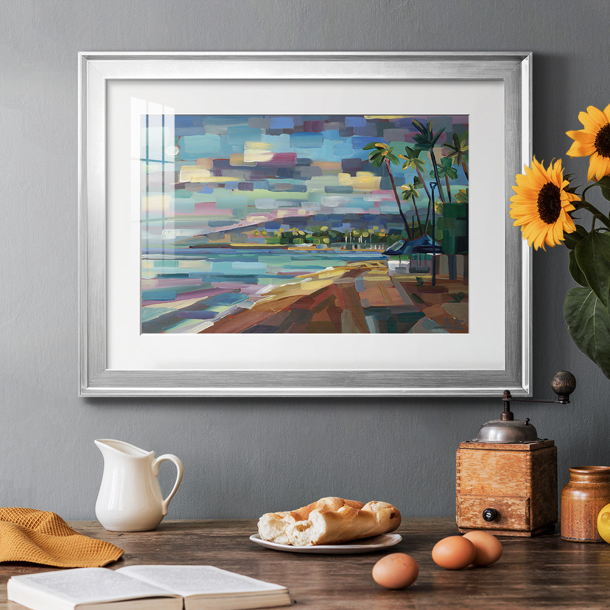 Morning Moon Over Waikiki - Modern Framed Art Print