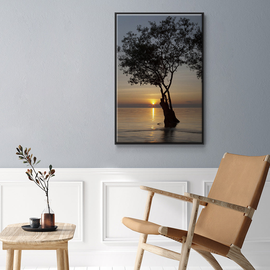 Sunset Silhouette - Framed Premium Gallery Wrapped Canvas L Frame - Ready to Hang