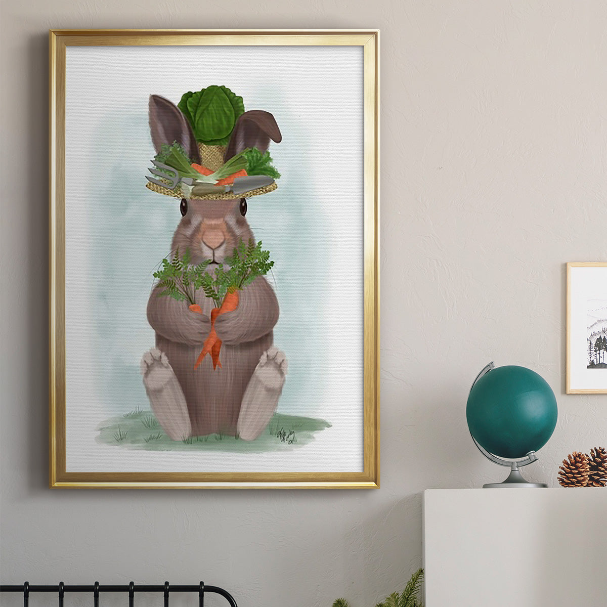 Rabbit Carrot Hat - Modern Framed Canvas Print