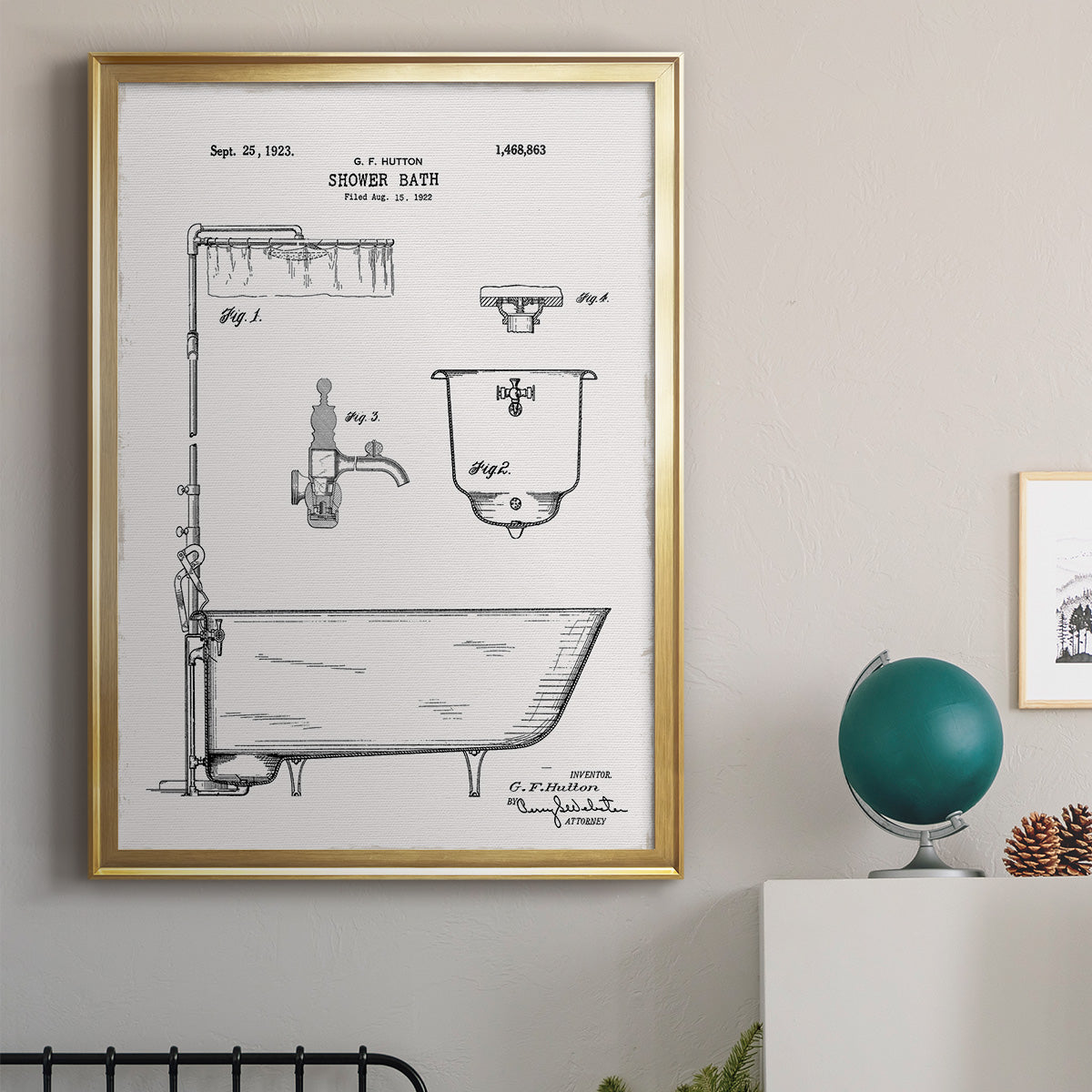 Vintage Bath I - Modern Framed Canvas Print