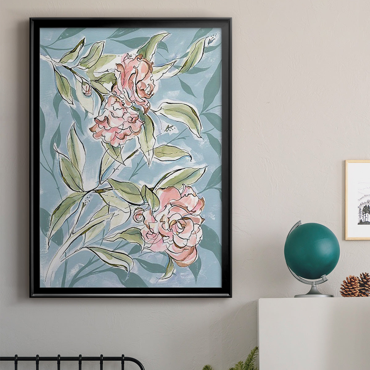 Faded Camellias I - Modern Framed Canvas Print