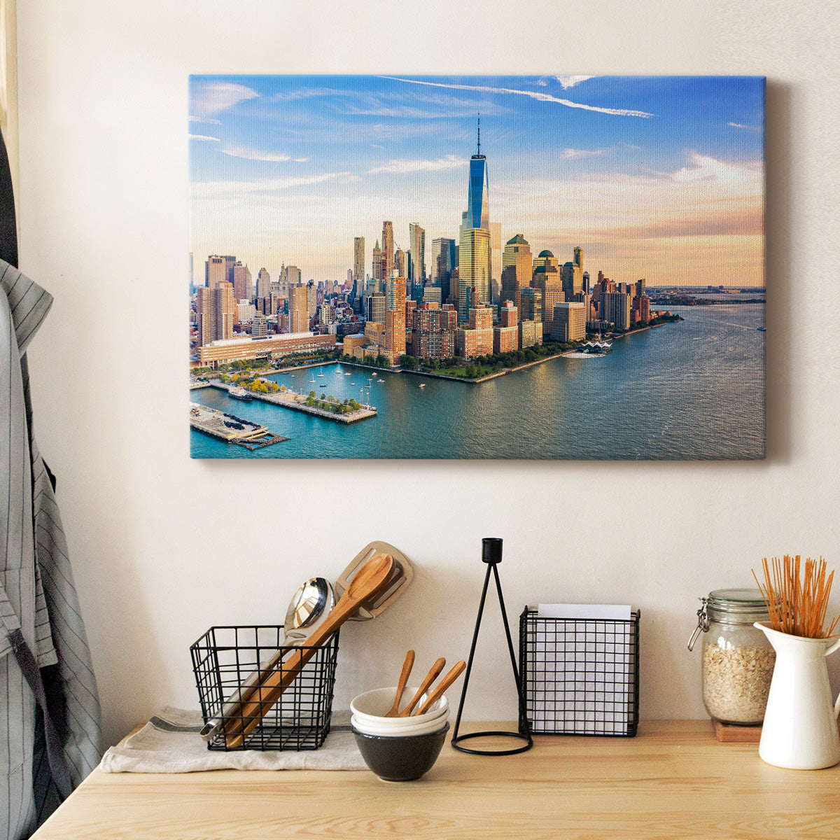 Aerial view of Lower Manhattan Premium Gallery Wrapped Canvas - Ready to Hang