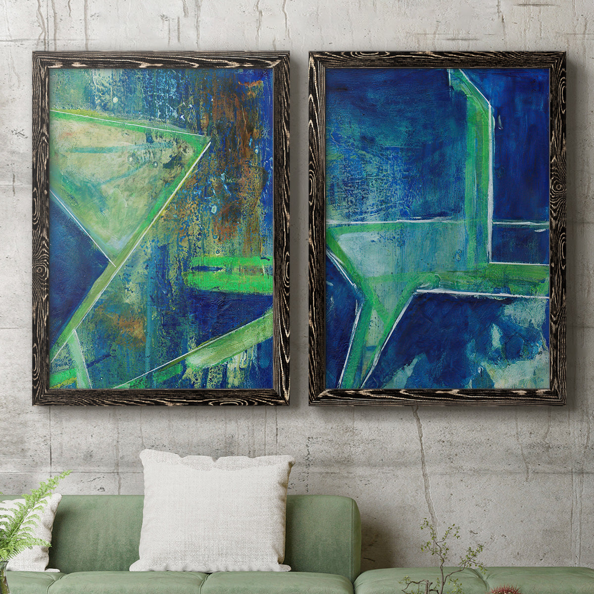 Geometric in Cool VII - Premium Framed Canvas 2 Piece Set - Ready to Hang