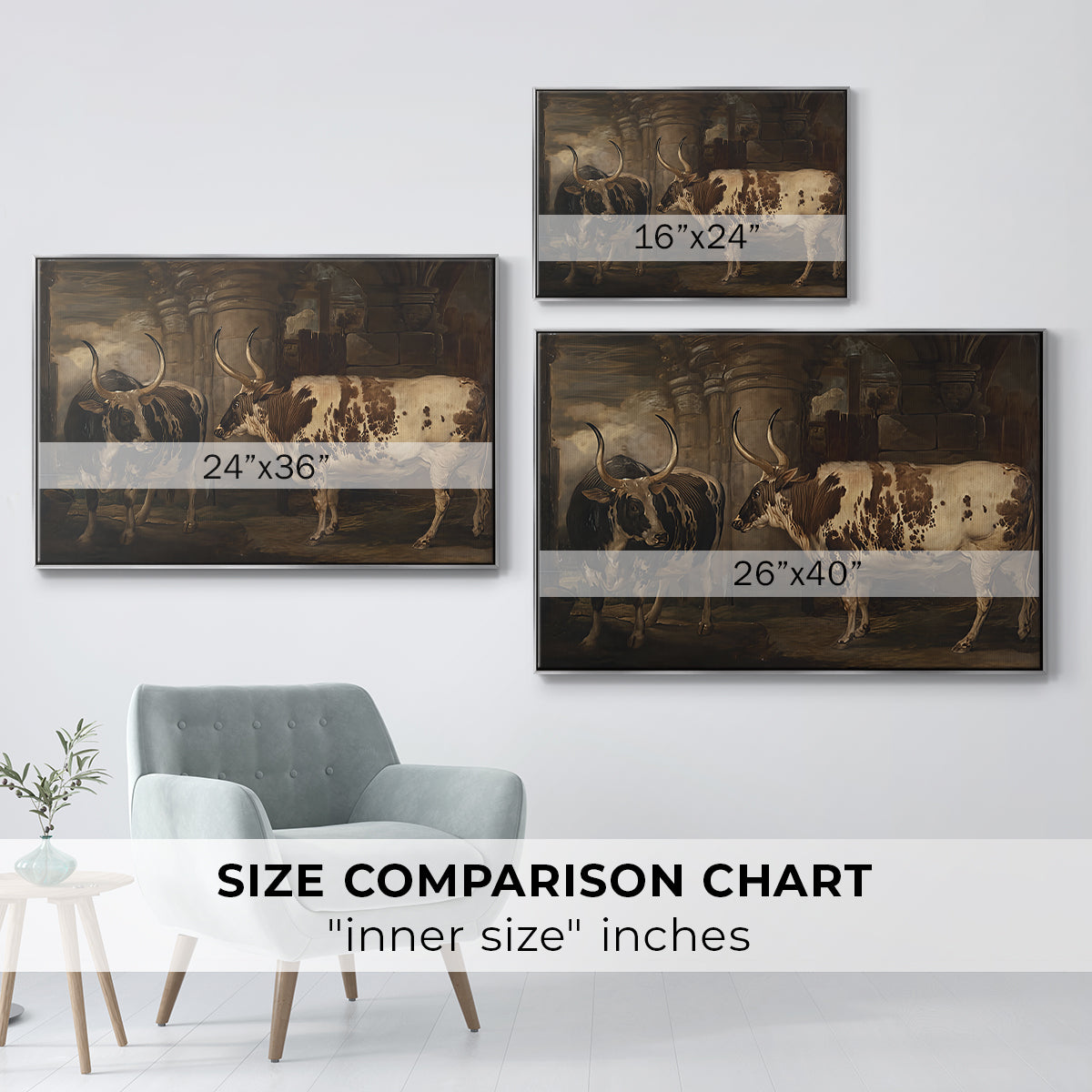 Portraits of Two Extraordinary Oxen, Property of the Earl of Powis, 1814 - Floater Framed Canvas Print
