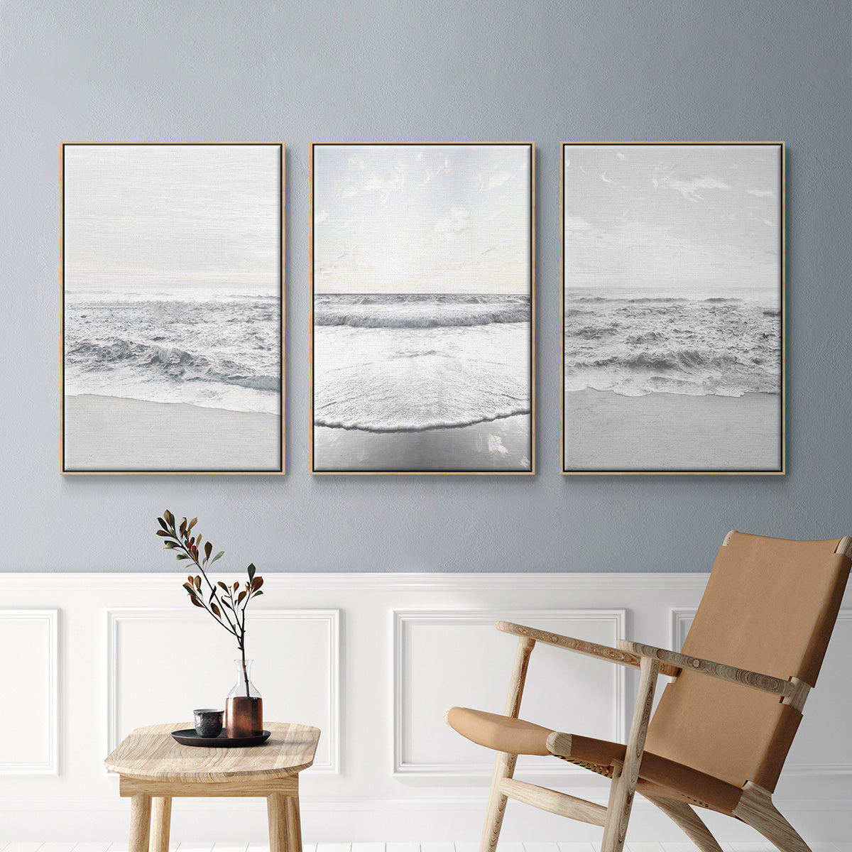 Gentle Tides I - Framed Premium Gallery Wrapped Canvas L Frame 3 Piece Set - Ready to Hang