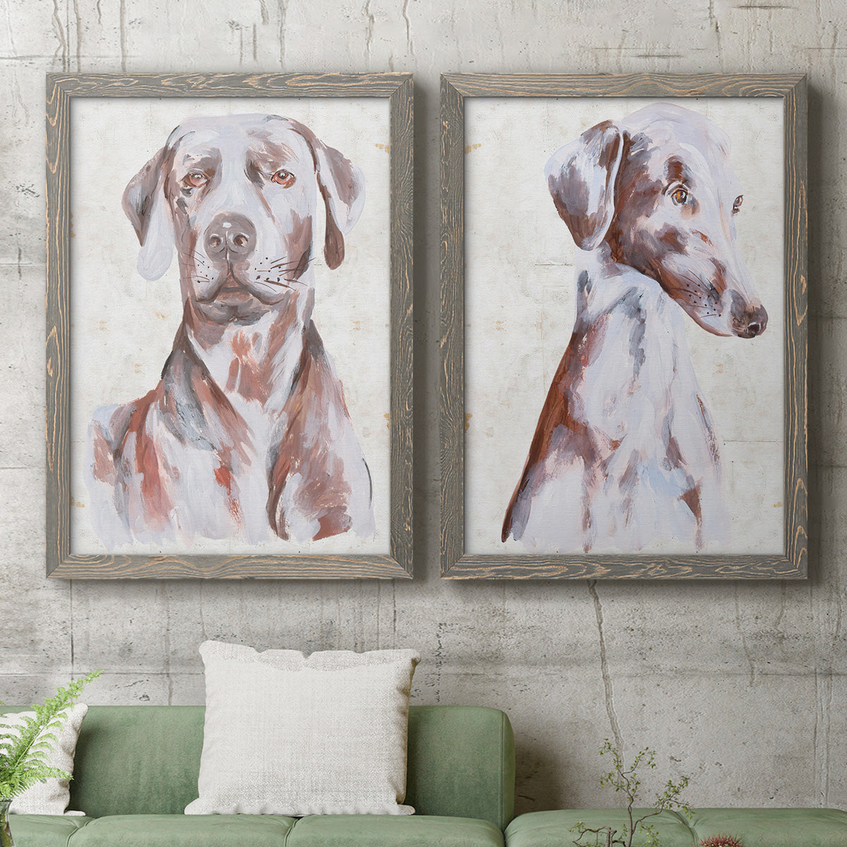 Sitting Dog I - Premium Framed Canvas 2 Piece Set - Ready to Hang