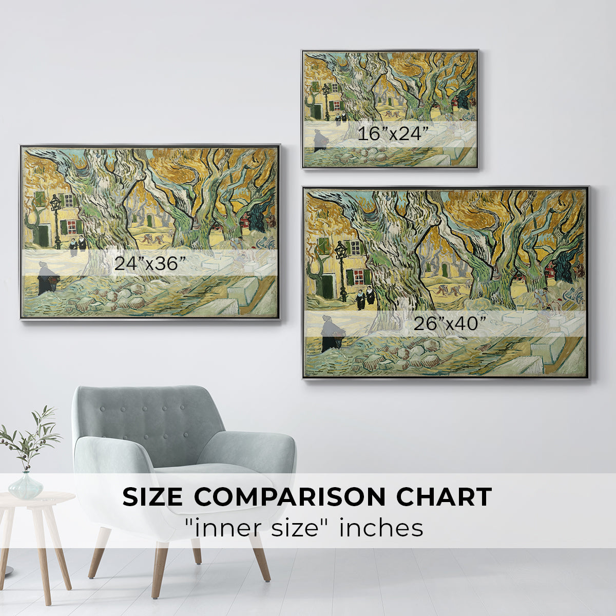 The Large Plane Trees (Road Menders at Saint-Rémy), 1889 - Floater Framed Canvas Print