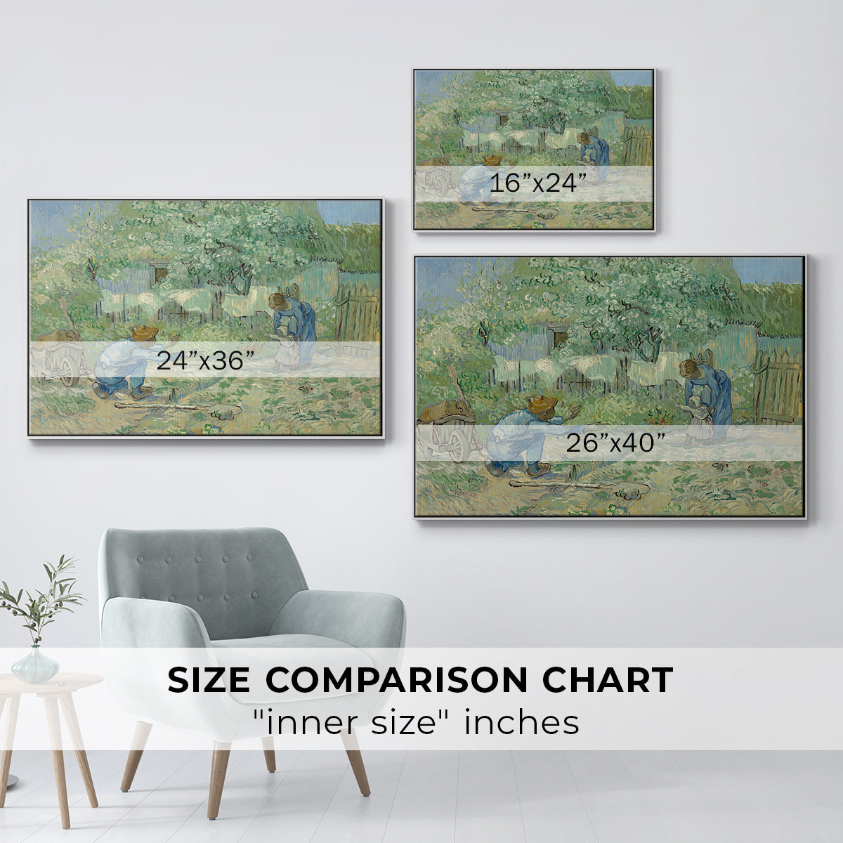First Steps after Millet, 1890 - Floater Framed Canvas Print