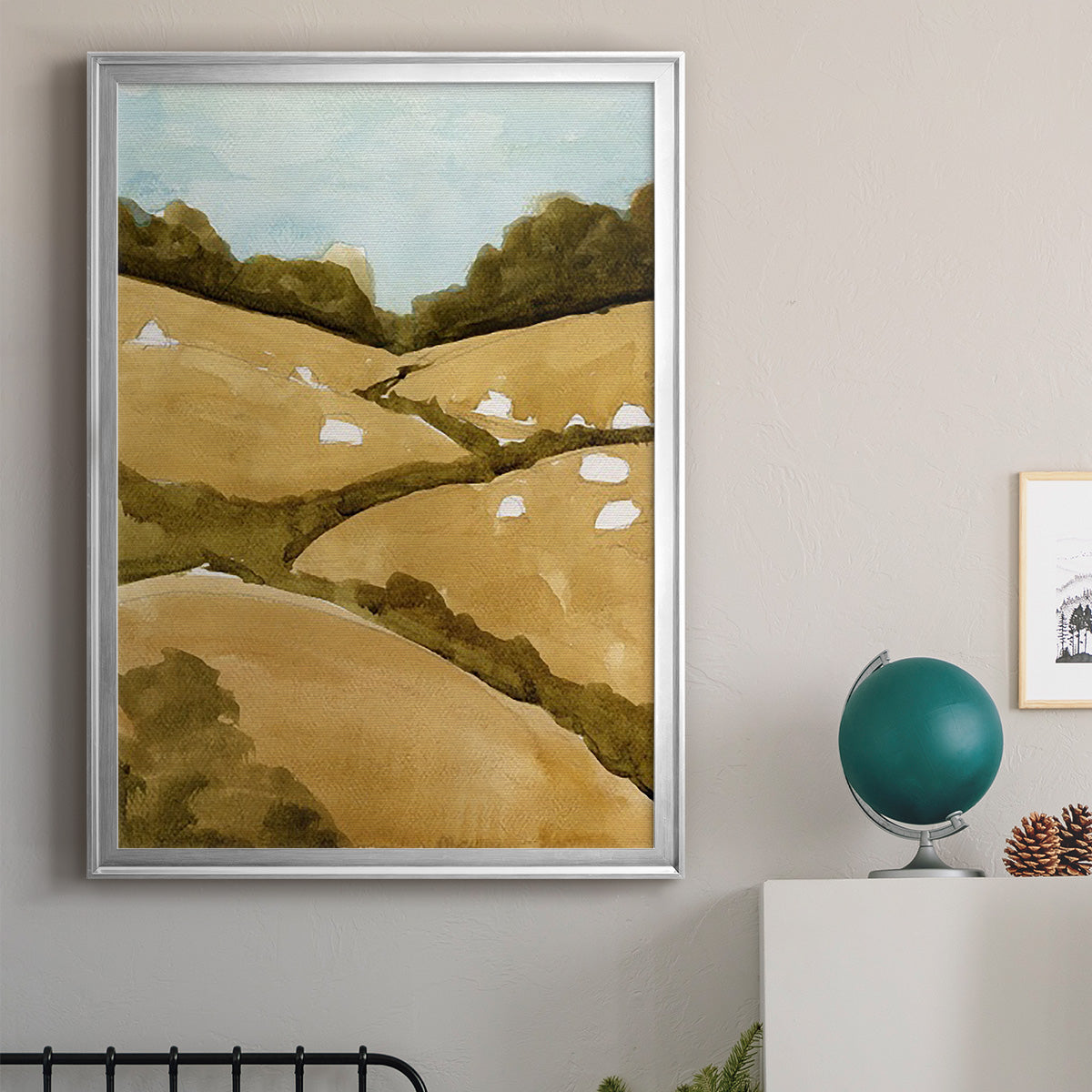 Scattered Sheep I - Modern Framed Canvas Print