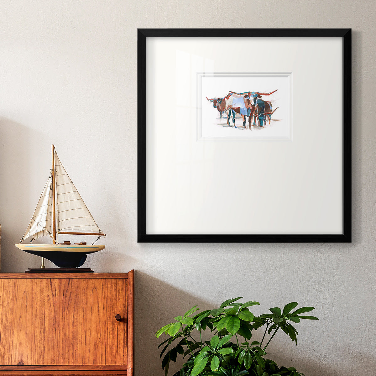 Modern Longhorns II Premium Framed Print Double Matboard