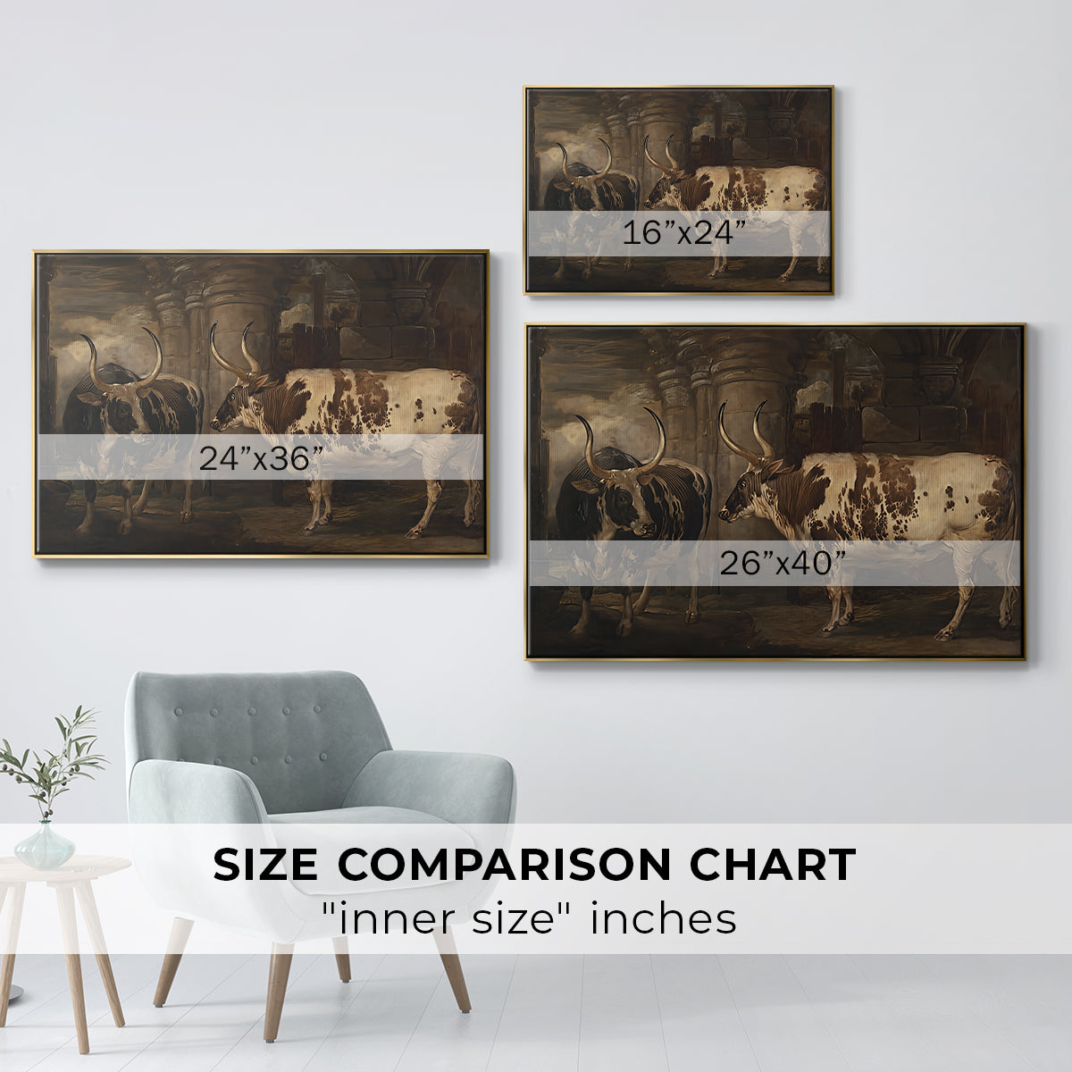 Portraits of Two Extraordinary Oxen, Property of the Earl of Powis, 1814 - Floater Framed Canvas Print