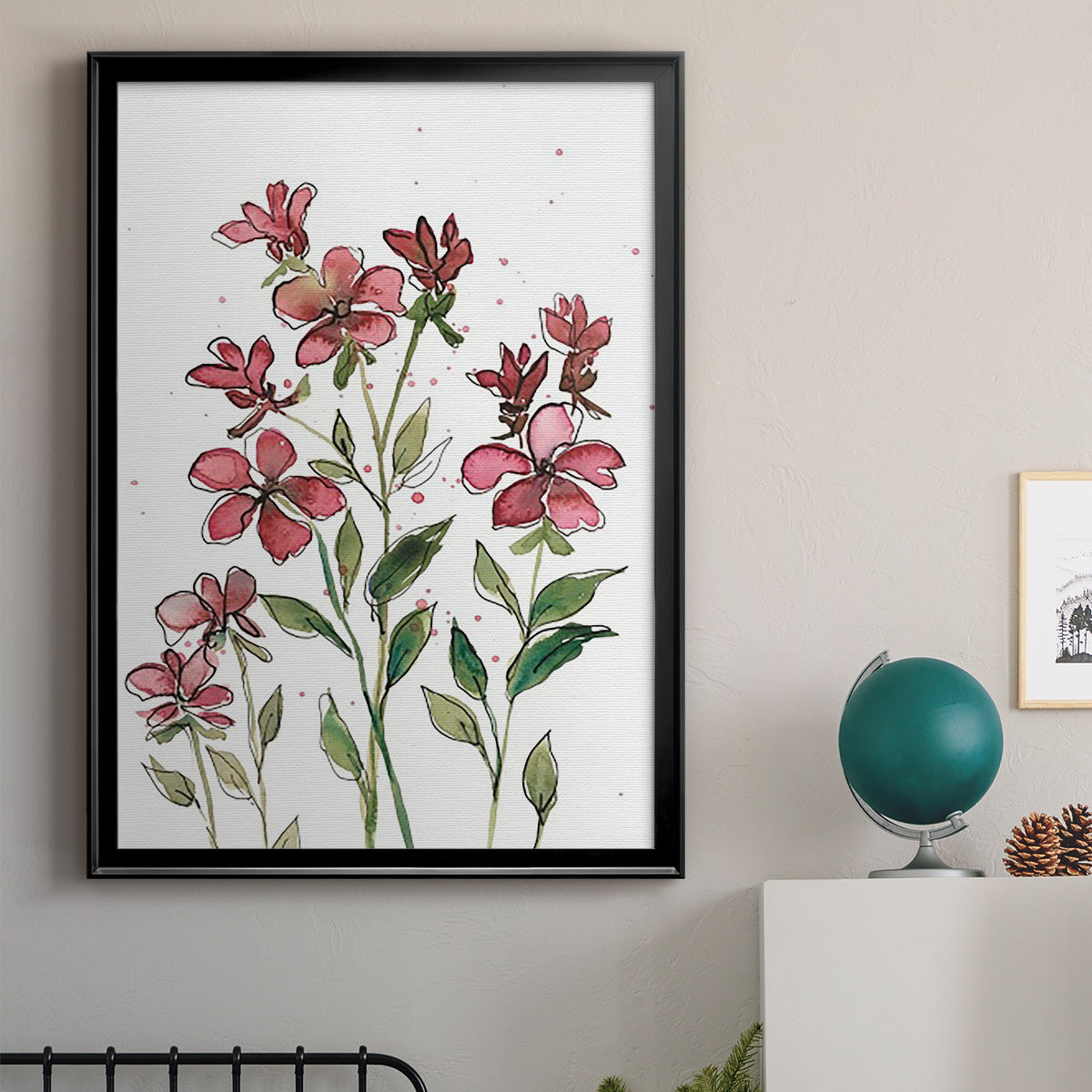 Watercolor Floral Stems II - Modern Framed Canvas Print