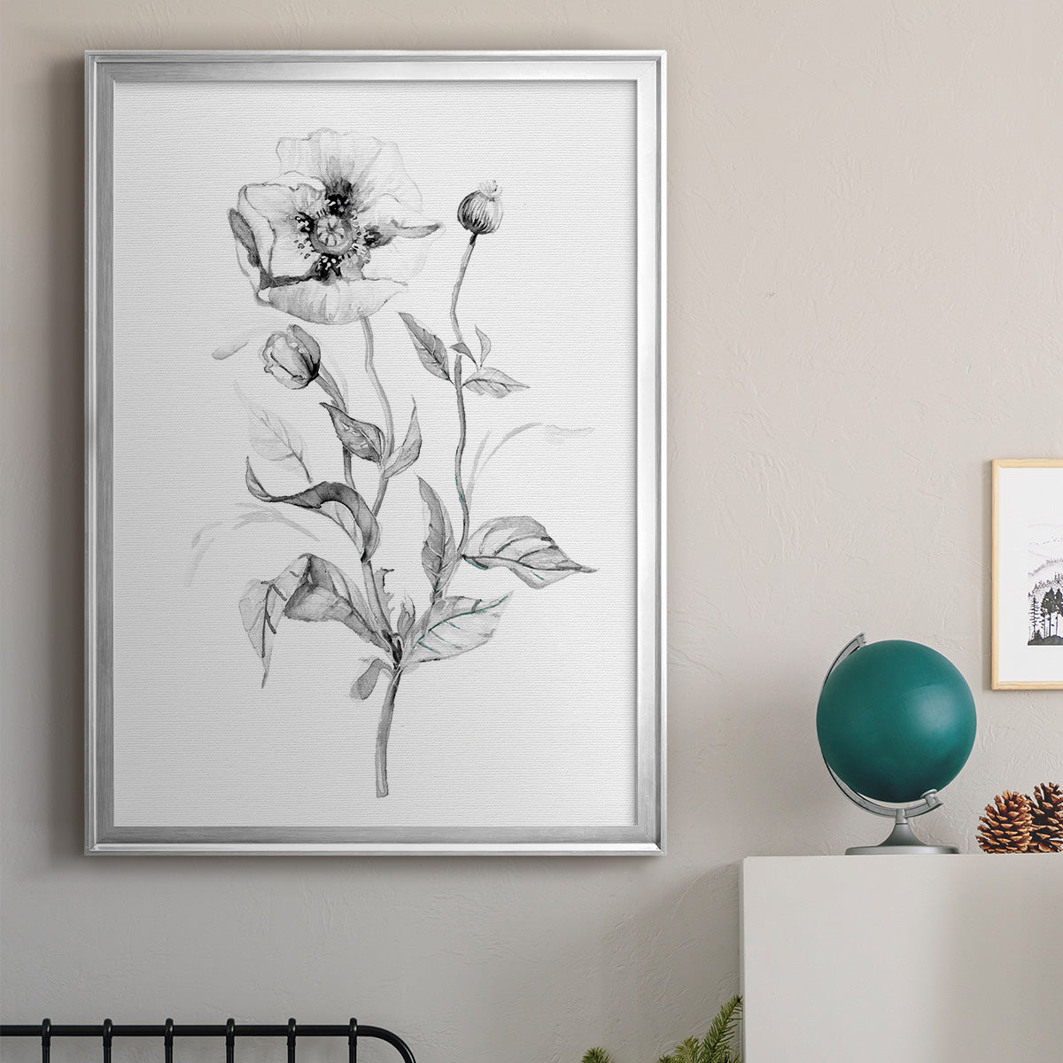 Wild Poppy Sketch - Modern Framed Canvas Print