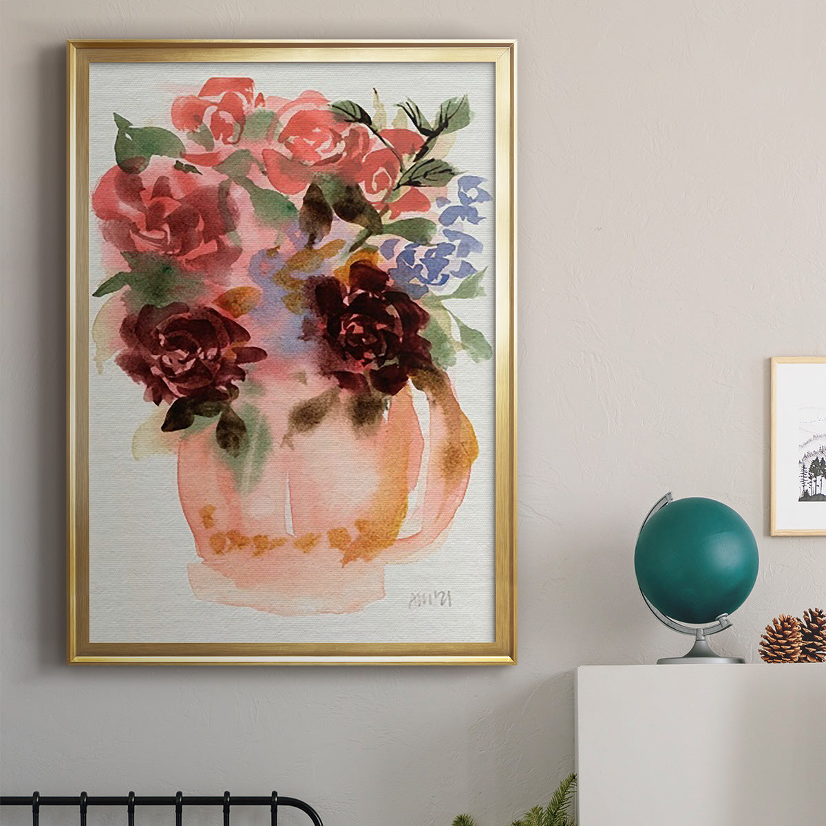 Mauve Bouquet in Teapot I - Modern Framed Canvas Print