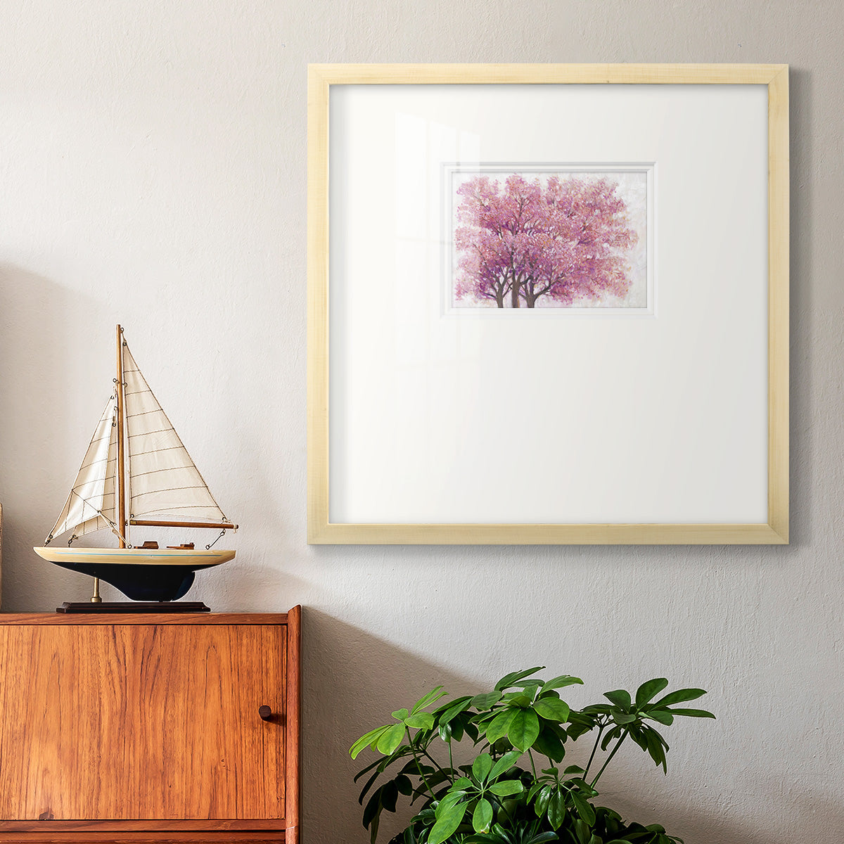 Pink Cherry Blossom Tree I Premium Framed Print Double Matboard