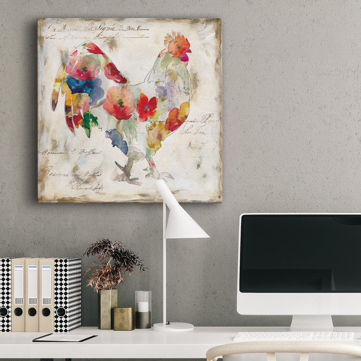 Flowered Rooster - Canvas Art Print