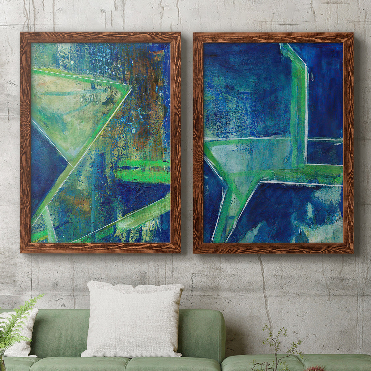 Geometric in Cool VII - Premium Framed Canvas 2 Piece Set - Ready to Hang