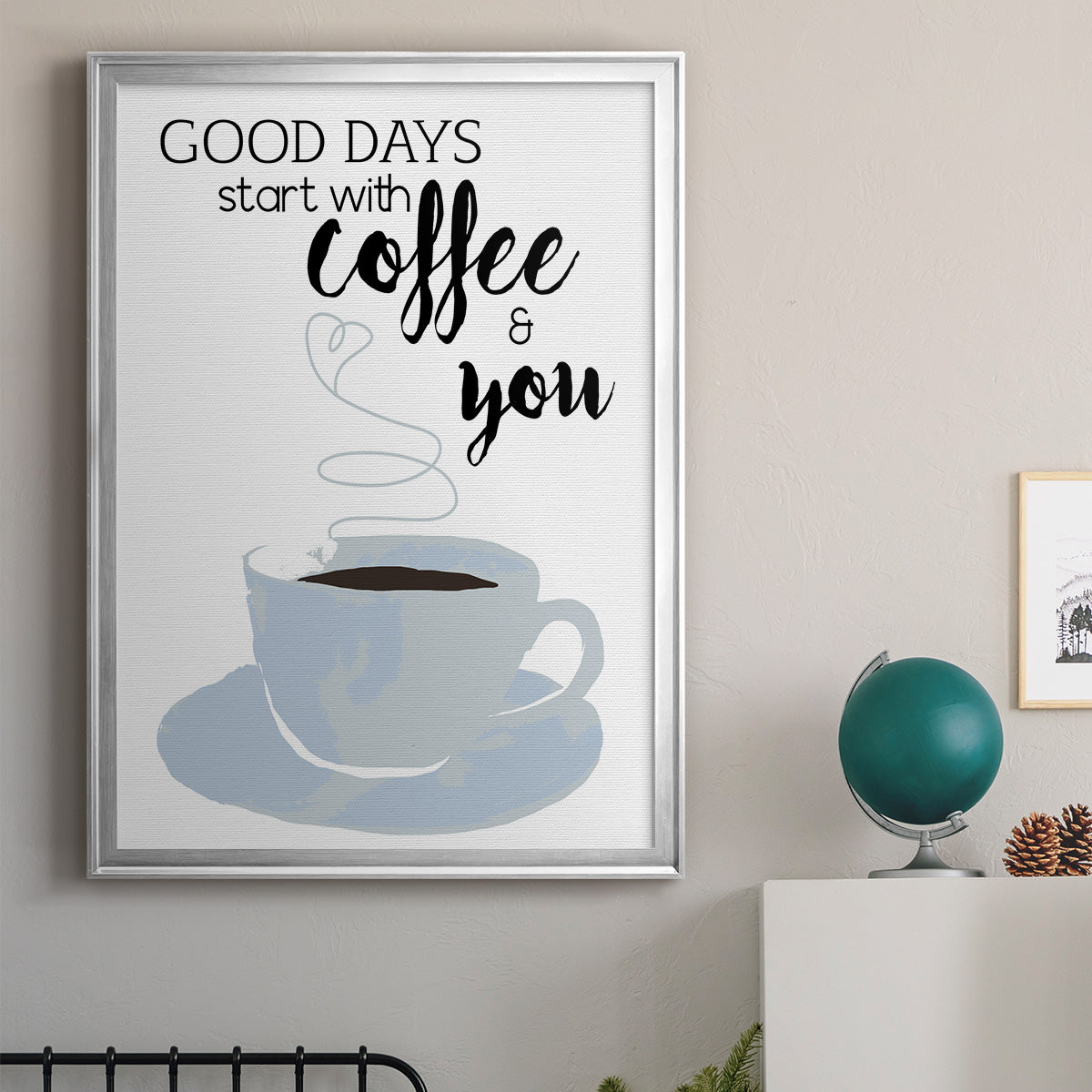 Start With Coffee & You - Modern Framed Canvas Print
